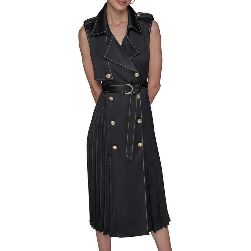 Karl Lagerfeld Paris Womens Satin-Back Crepe Midi Dress 0 Black - NWT